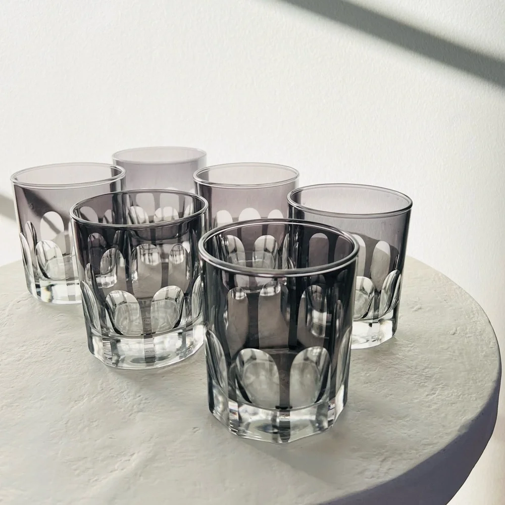RIALTO HANDMADE IN TÜRKIYE SMOKE OLD FASHIONED GLASSES 12 OZ SET OF‎ 6 MCM STYLE